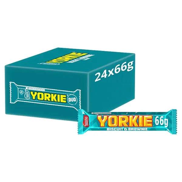 Yorkie DUO Biscuit & Brownie Flavour Milk Chocolate Bar 66g (Case of 24)