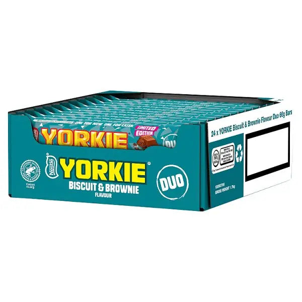 Yorkie DUO Biscuit & Brownie Flavour Milk Chocolate Bar 66g (Case of 24)