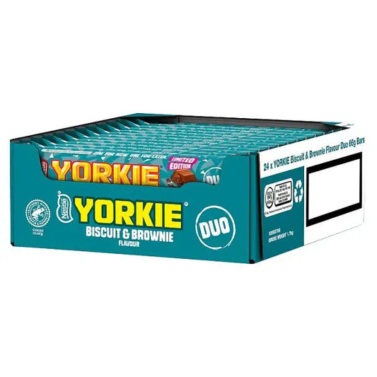 Yorkie DUO Biscuit & Brownie Flavour Milk Chocolate Bar 66g (Case of 24)