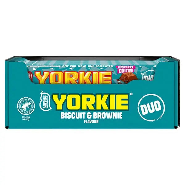Yorkie DUO Biscuit & Brownie Flavour Milk Chocolate Bar 66g (Case of 24)