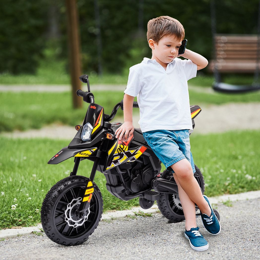 AIYAPLAY 12V Kids Motorbike Aprilia Licenced with Training Wheels