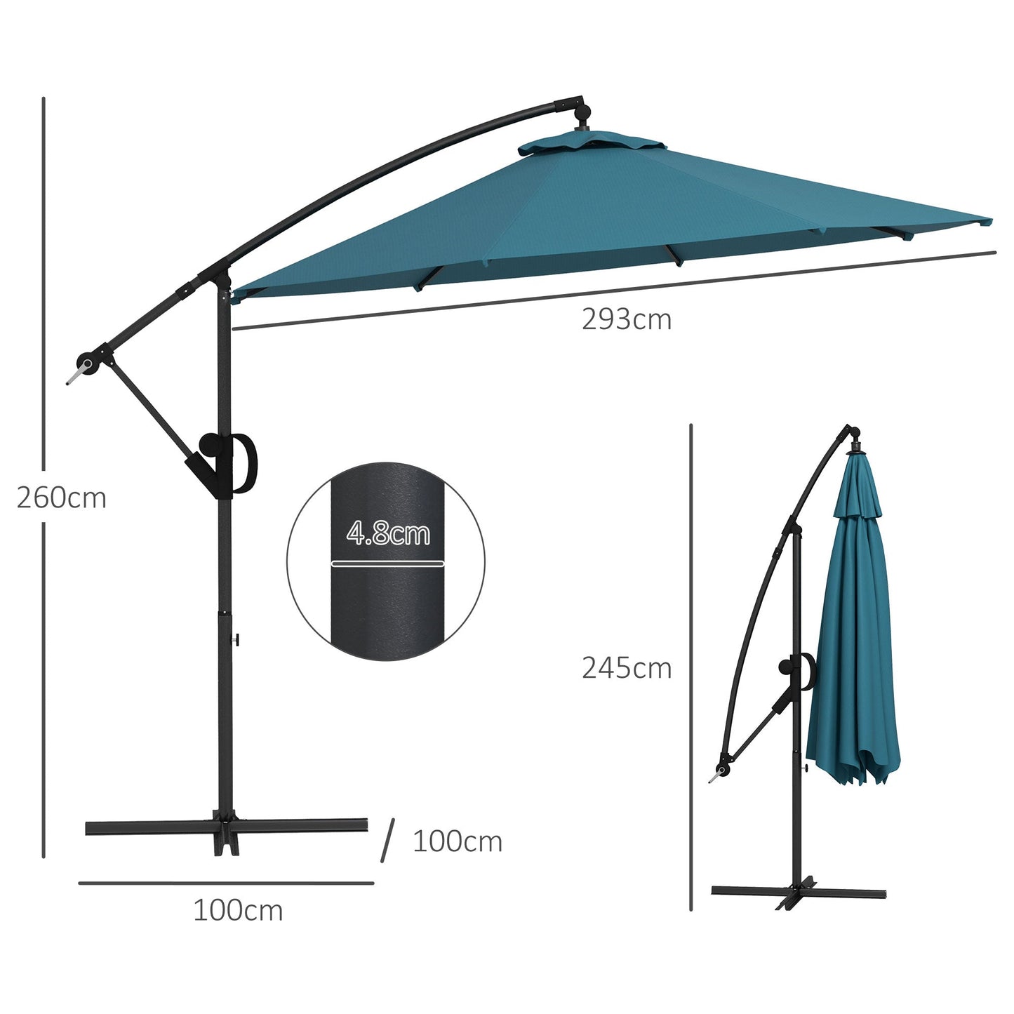Outsunny 3(m) Cantilever Parasol with Cross Base, Crank Handle, Tilt, Blue