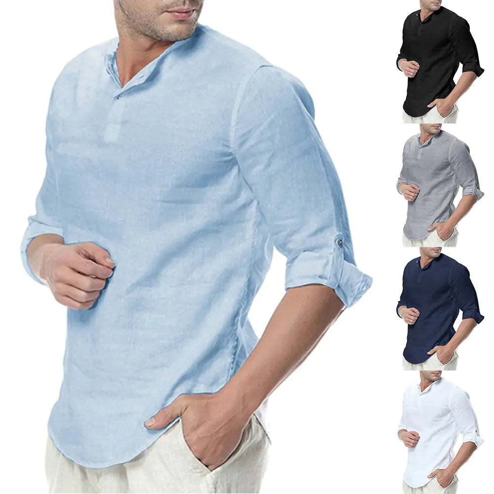 Men’s Linen Long Sleeve Shirt – Casual Smart Slim Fit