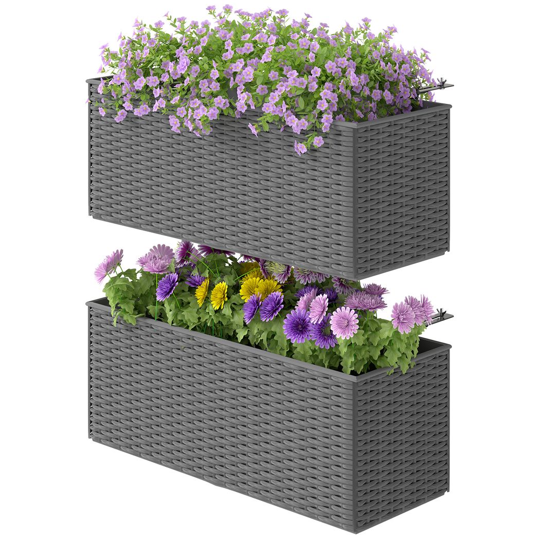 Outsunny Set of 2 Hanging Flower Boxes, 50 cm Long, Rattan Look