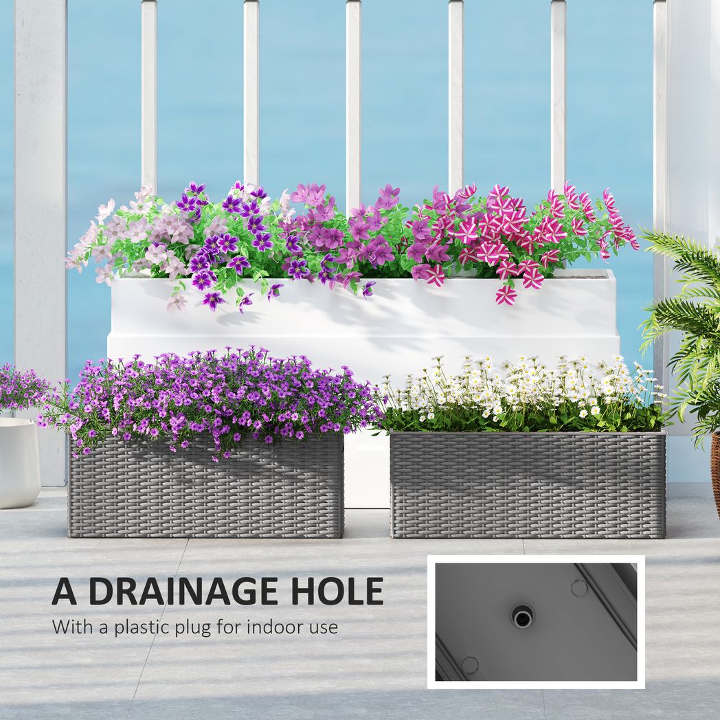 Outsunny Set of 2 Hanging Flower Boxes, 50 cm Long, Rattan Look