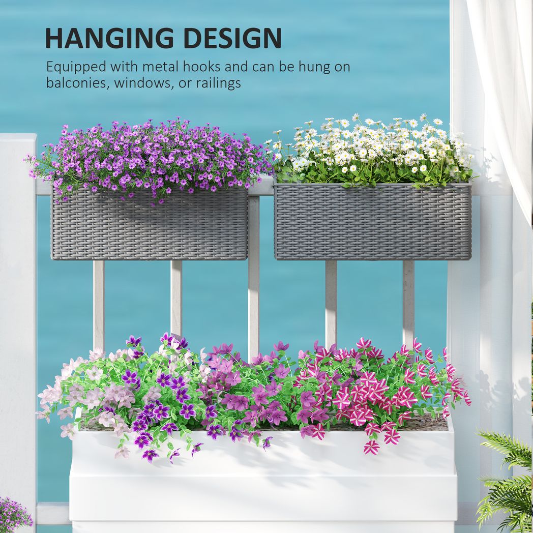 Outsunny Set of 2 Hanging Flower Boxes, 50 cm Long, Rattan Look