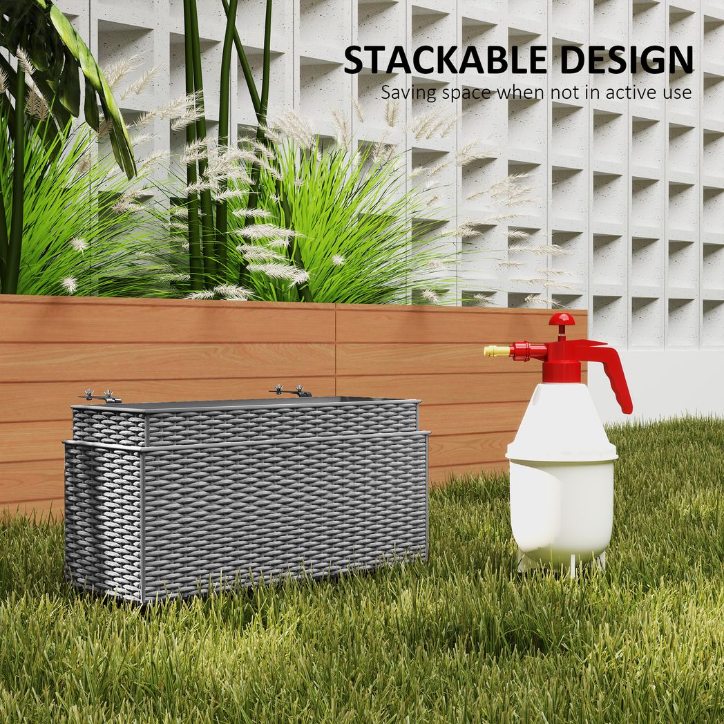 Outsunny Set of 2 Hanging Flower Boxes, 50 cm Long, Rattan Look
