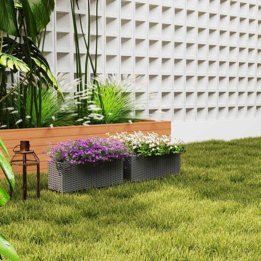 Outsunny Set of 2 Hanging Flower Boxes, 50 cm Long, Rattan Look
