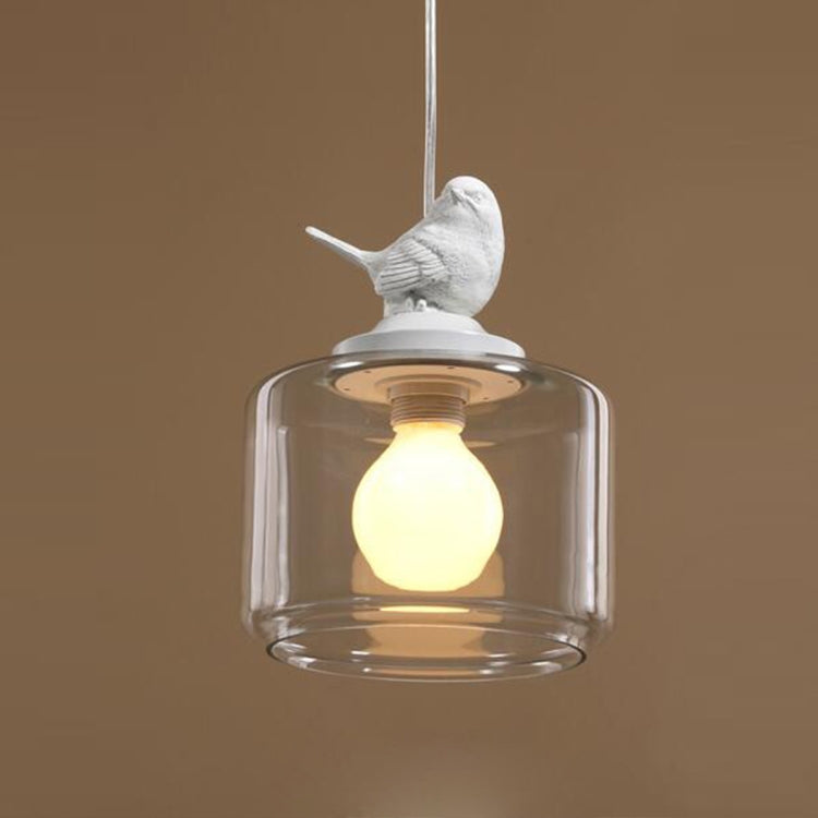 Nordic Modern Hanging Lamp Transparent Birdcage Glass Pendant Light LED E27 Ceiling Light Perfect for Kitchen Dining Room Bedroom (Wram White)