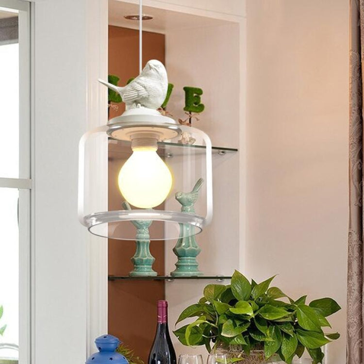 Nordic Modern Hanging Lamp Transparent Birdcage Glass Pendant Light LED E27 Ceiling Light Perfect for Kitchen Dining Room Bedroom (Wram White)