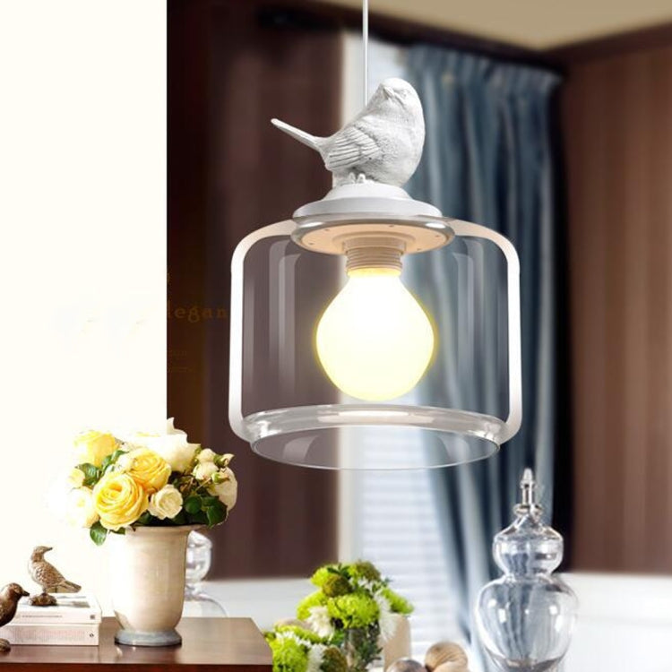 Nordic Modern Hanging Lamp Transparent Birdcage Glass Pendant Light LED E27 Ceiling Light Perfect for Kitchen Dining Room Bedroom (Wram White)
