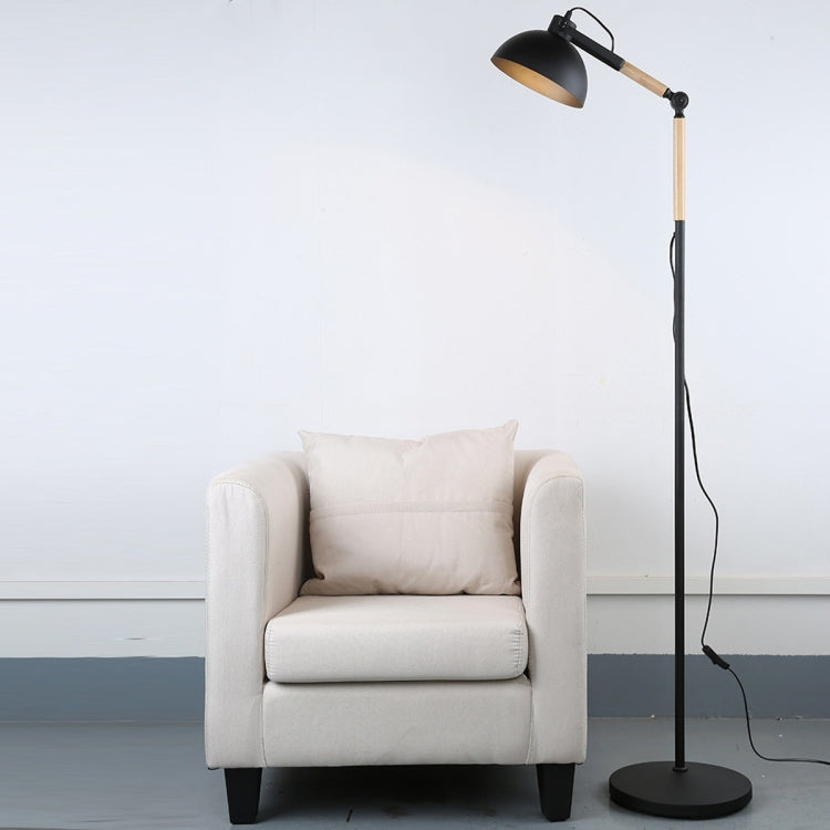 Adjustable Angle Metal Wooden Chassis Floor Lamp (Black)