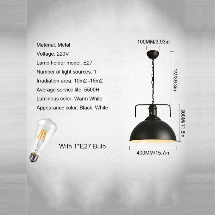 Retro Industrial Pendant Light Creative Single Head Iron Art Hanging Lamp E27 Bulb Perfect for Kitchen Dining Room Bedroom Living Room (Color:Black Size: + Warm White)