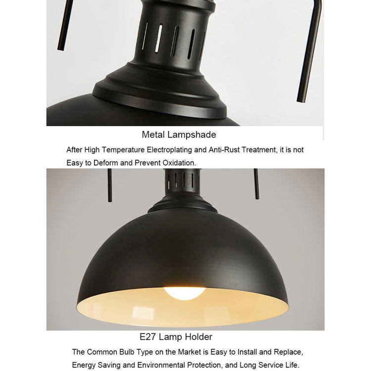 Retro Industrial Pendant Light Creative Single Head Iron Art Hanging Lamp E27 Bulb Perfect for Kitchen Dining Room Bedroom Living Room (Color:Black Size: + Cold White)
