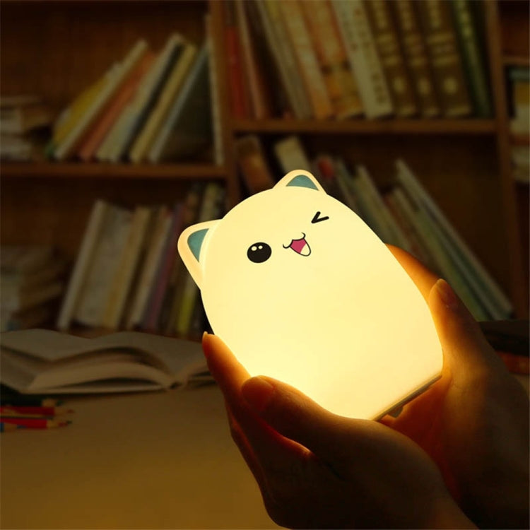 Color Change Cat Shape USB Rechargeable LED Silicone Soft Nightlight (Pink)