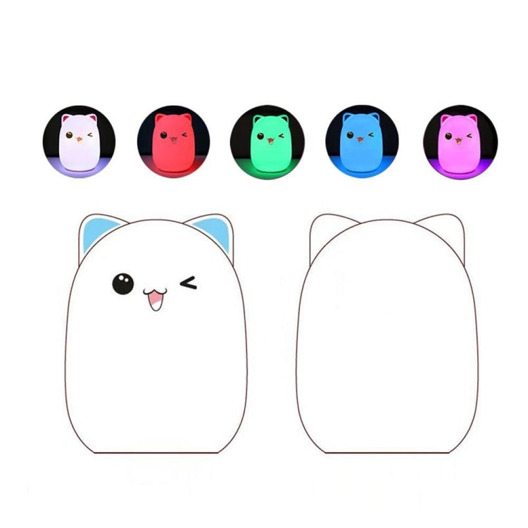 Color Change Cat Shape USB Rechargeable LED Silicone Soft Nightlight (Blue)