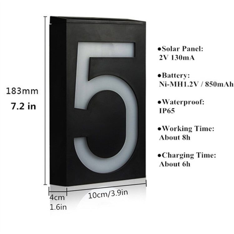 0.36W Solar Powered Wall Mount 6 LEDs Lighting Doorplate Lamp House Number Porch Lights with Solar Pannel(6)