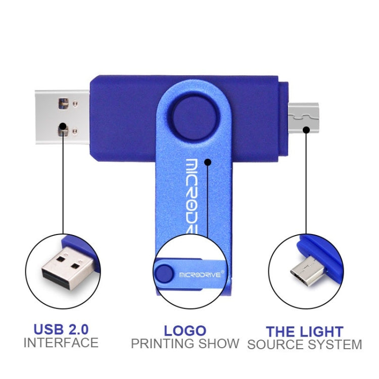 MicroDrive 128GB USB 2.0 Phone and Computer Dual-use Rotary OTG Metal U Disk (Blue)