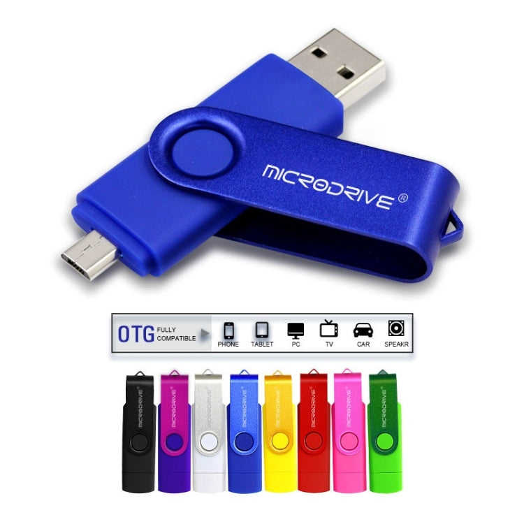 MicroDrive 128GB USB 2.0 Phone and Computer Dual-use Rotary OTG Metal U Disk (Blue)