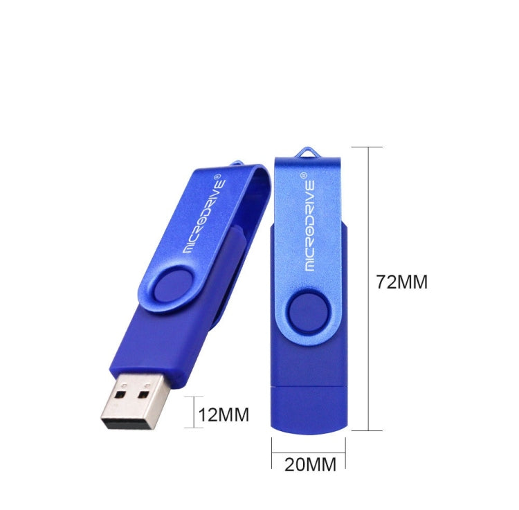 MicroDrive 128GB USB 2.0 Phone and Computer Dual-use Rotary OTG Metal U Disk (Blue)