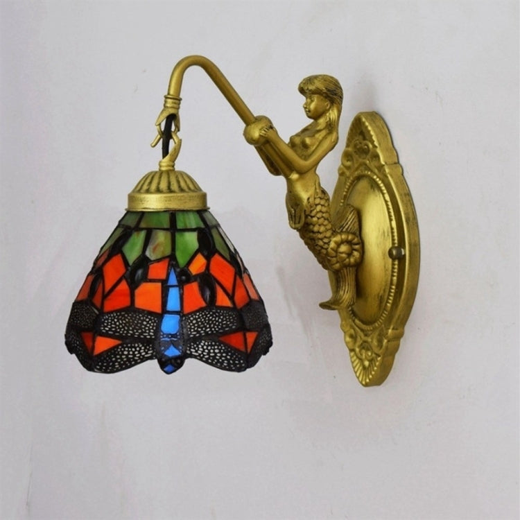 Retro Stained Glass Living Room Dining Room Bedroom Bar Club Aisle Wall Lamp (EU Plug)