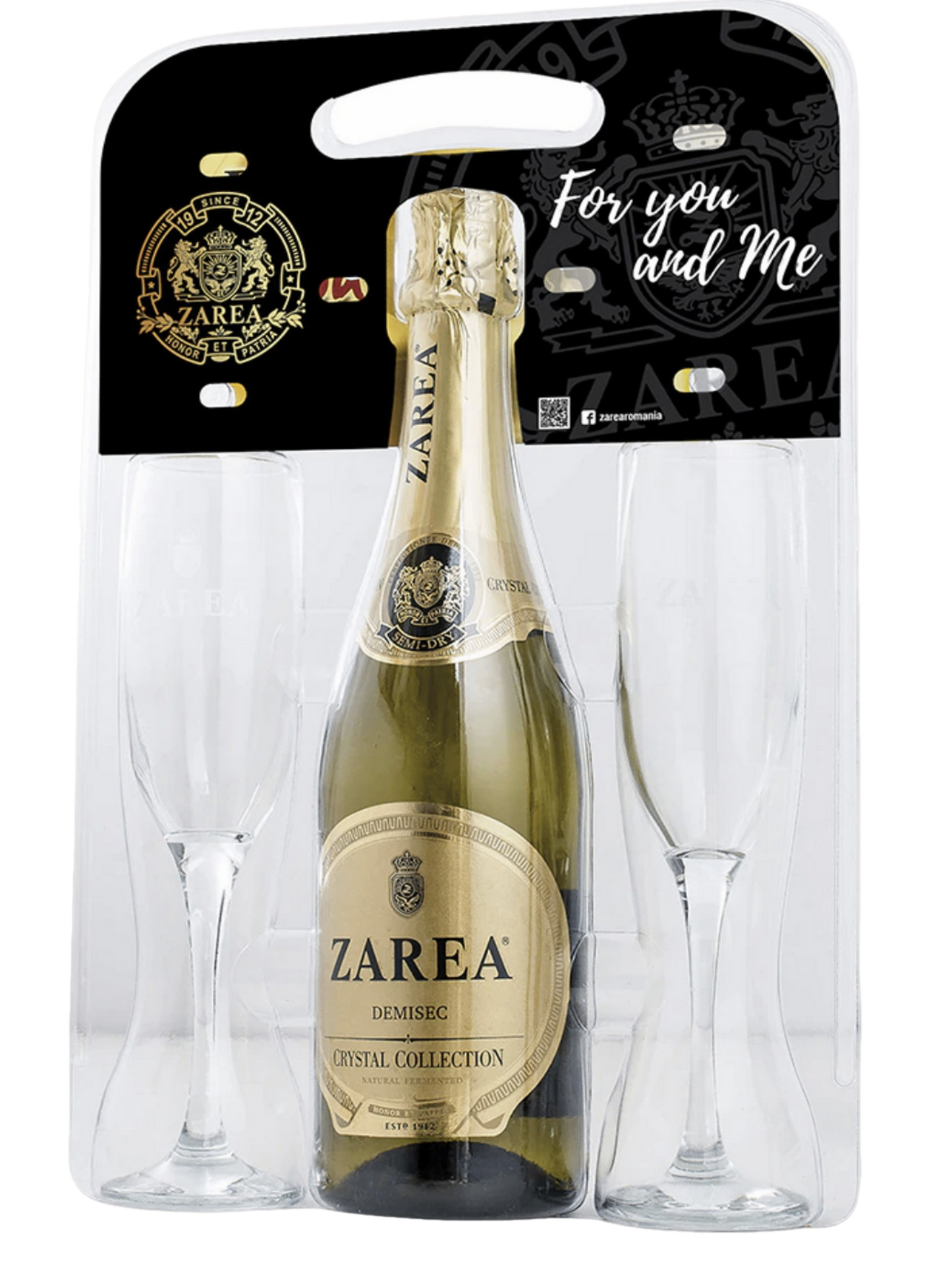 Zarea Crystal Collection White Sparkling Wine (Medium Dry) with two branded glasses