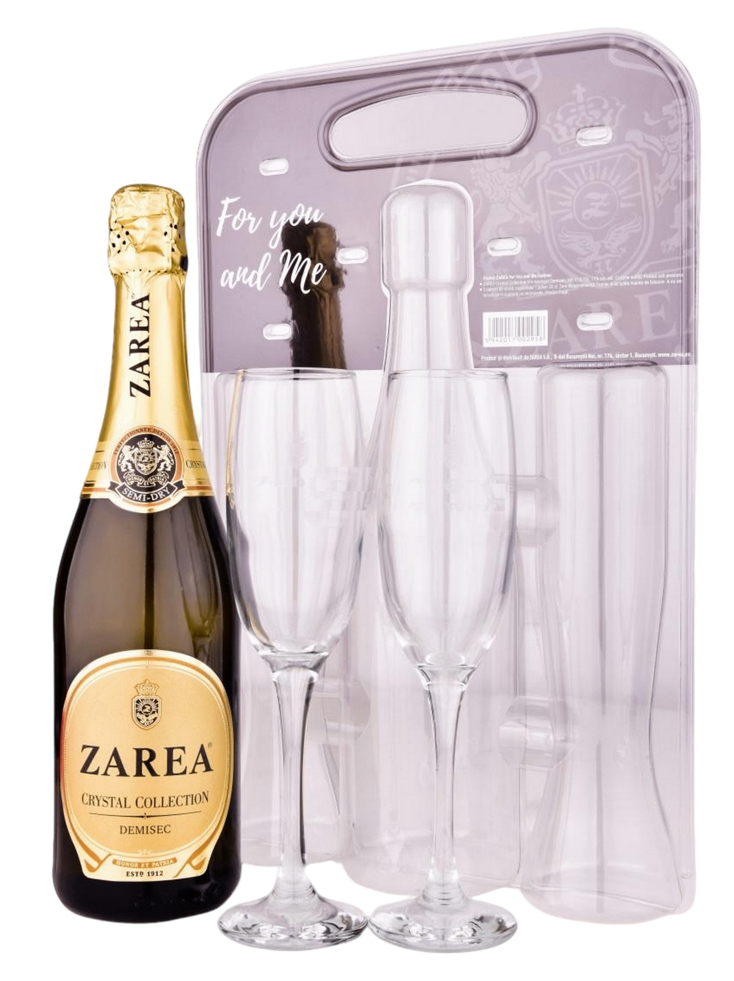 Zarea Crystal Collection White Sparkling Wine (Medium Dry) with two branded glasses