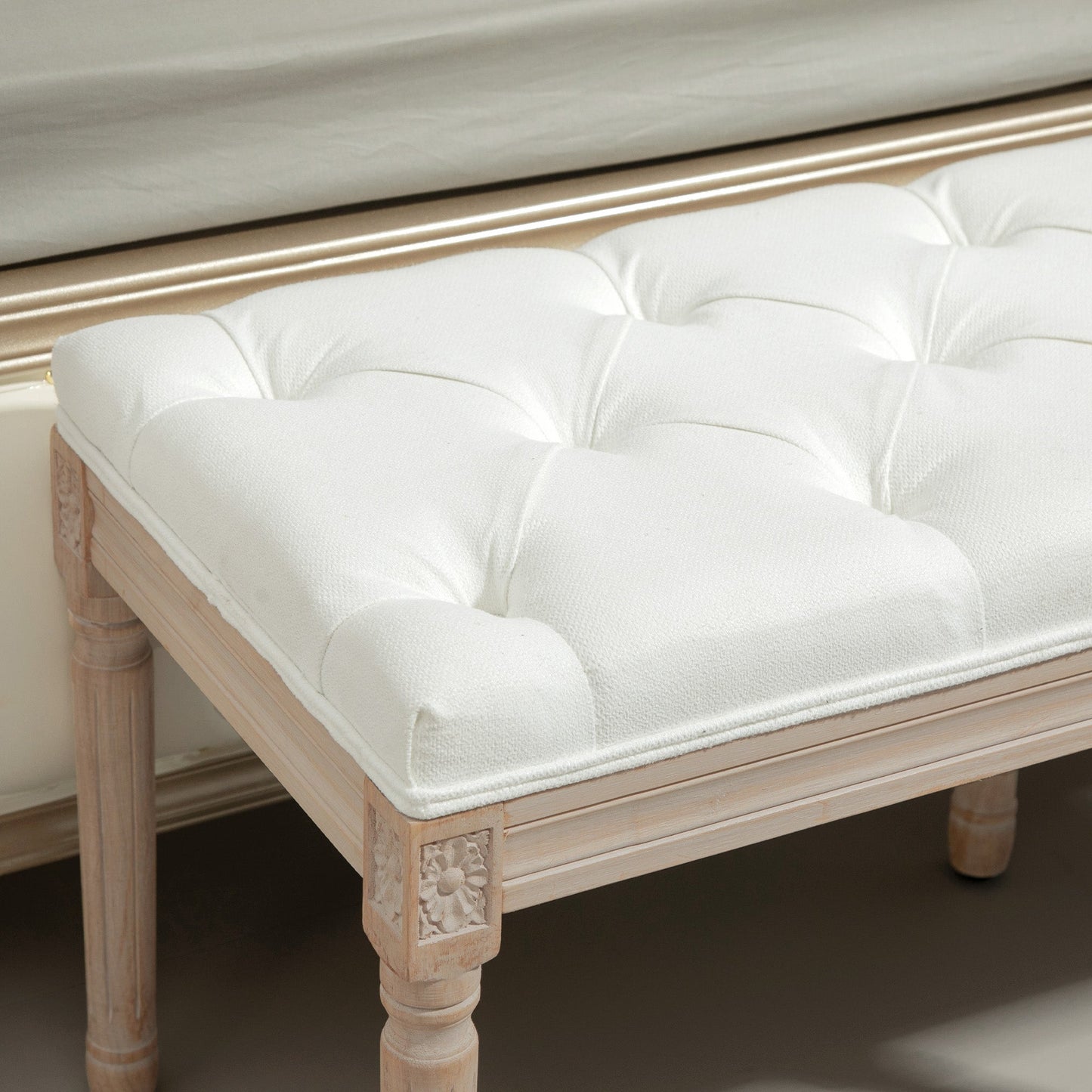 HOMCOM End of Bed Bench, Upholstered Bedroom Bench, Cream White