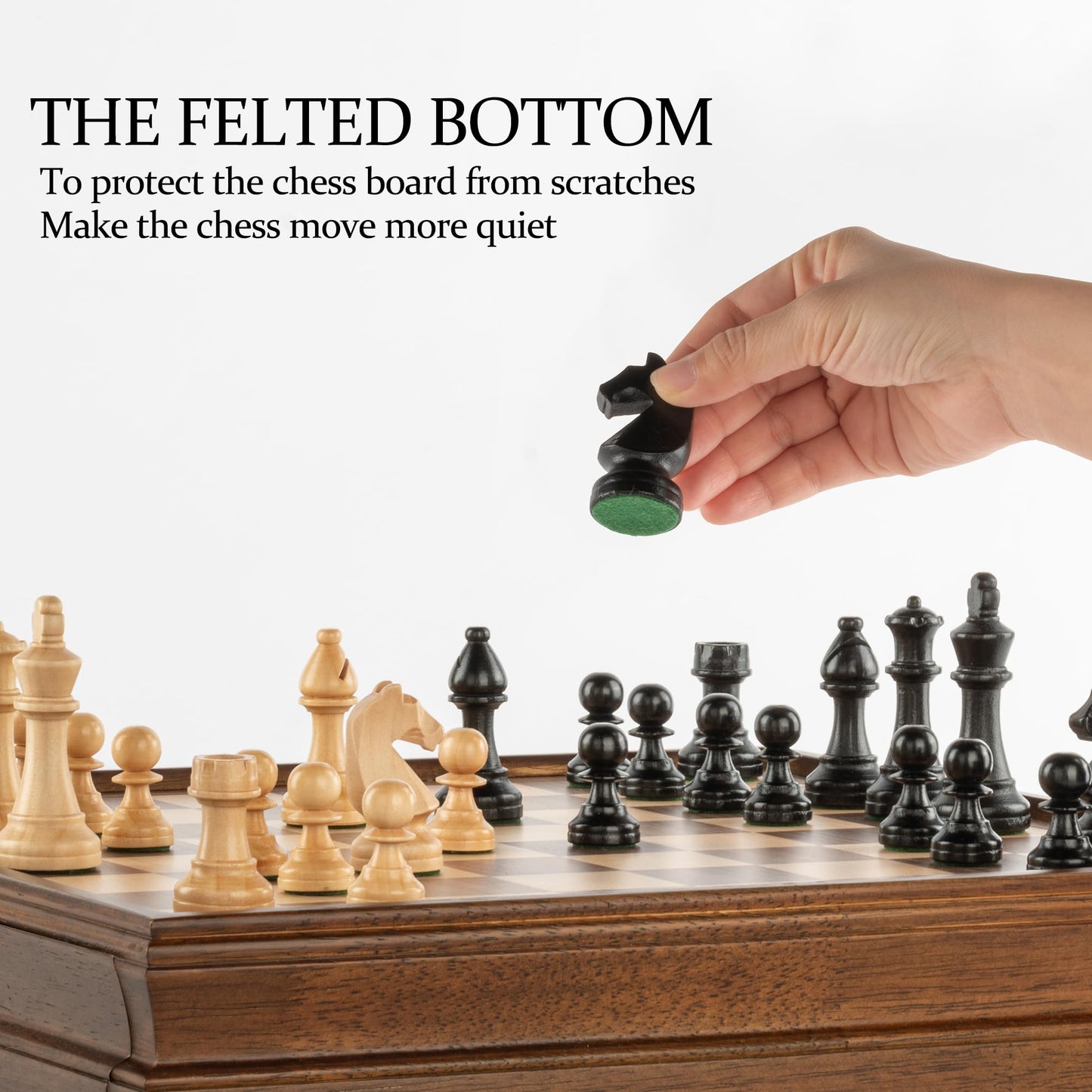A&A 15-Inch Walnut Chess Set with Storage Drawer - Triple-Weighted Pieces, 3.0-Inch King, Walnut & Maple Inlay, 2-in-1 Chess & Checkers