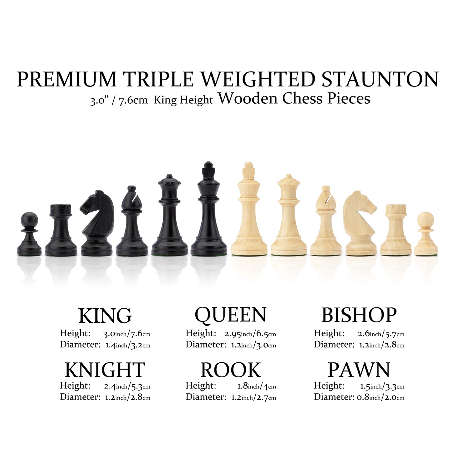 A&A 15-Inch Walnut Chess Set with Storage Drawer - Triple-Weighted Pieces, 3.0-Inch King, Walnut & Maple Inlay, 2-in-1 Chess & Checkers