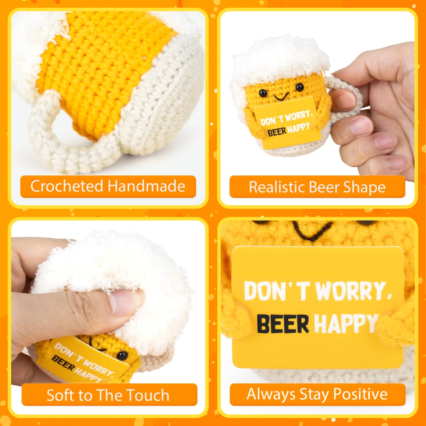 A AIFAMY Positive Beer Crochet Doll – Cute Gift & Mood Booster
