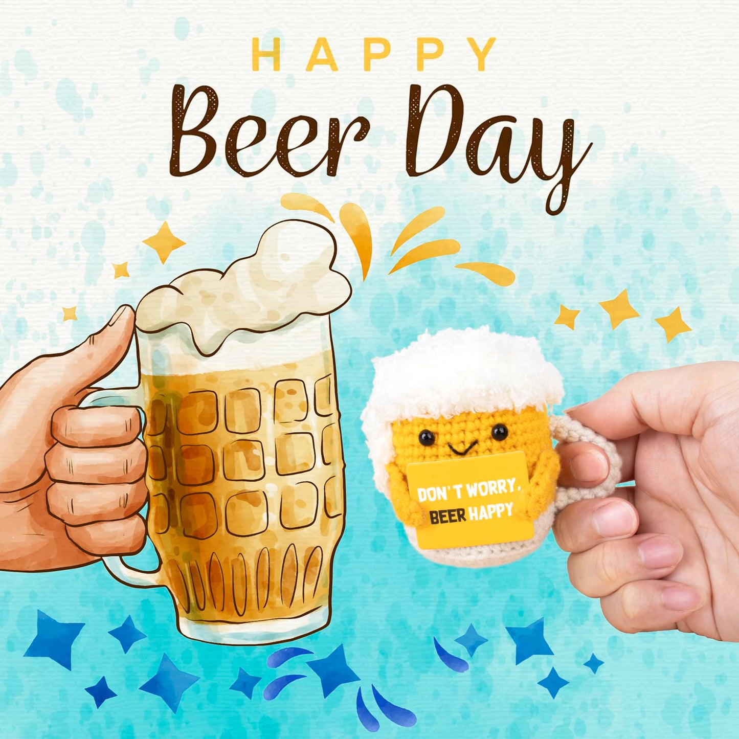 A AIFAMY Positive Beer Crochet Doll – Cute Gift & Mood Booster
