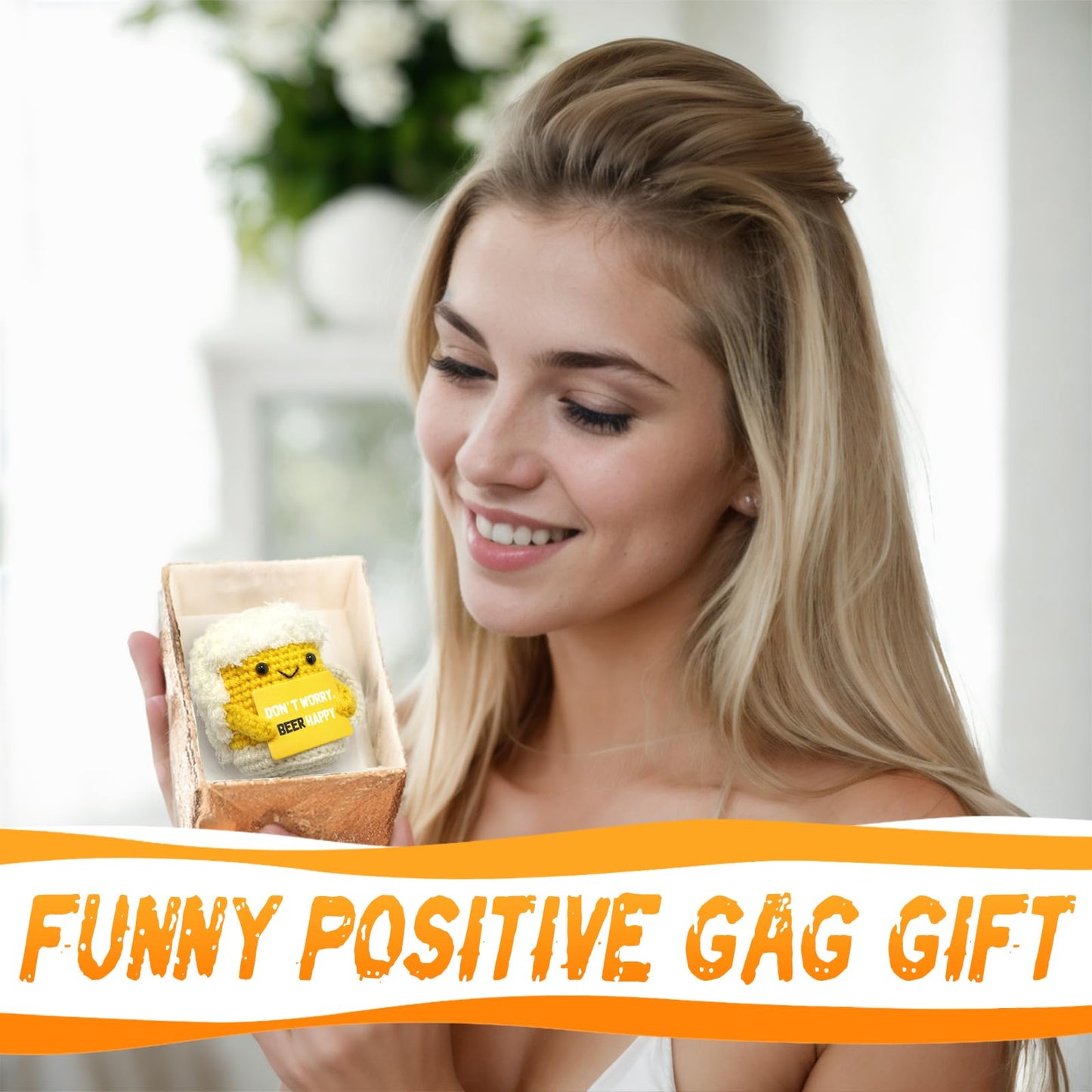 A AIFAMY Positive Beer Crochet Doll – Cute Gift & Mood Booster