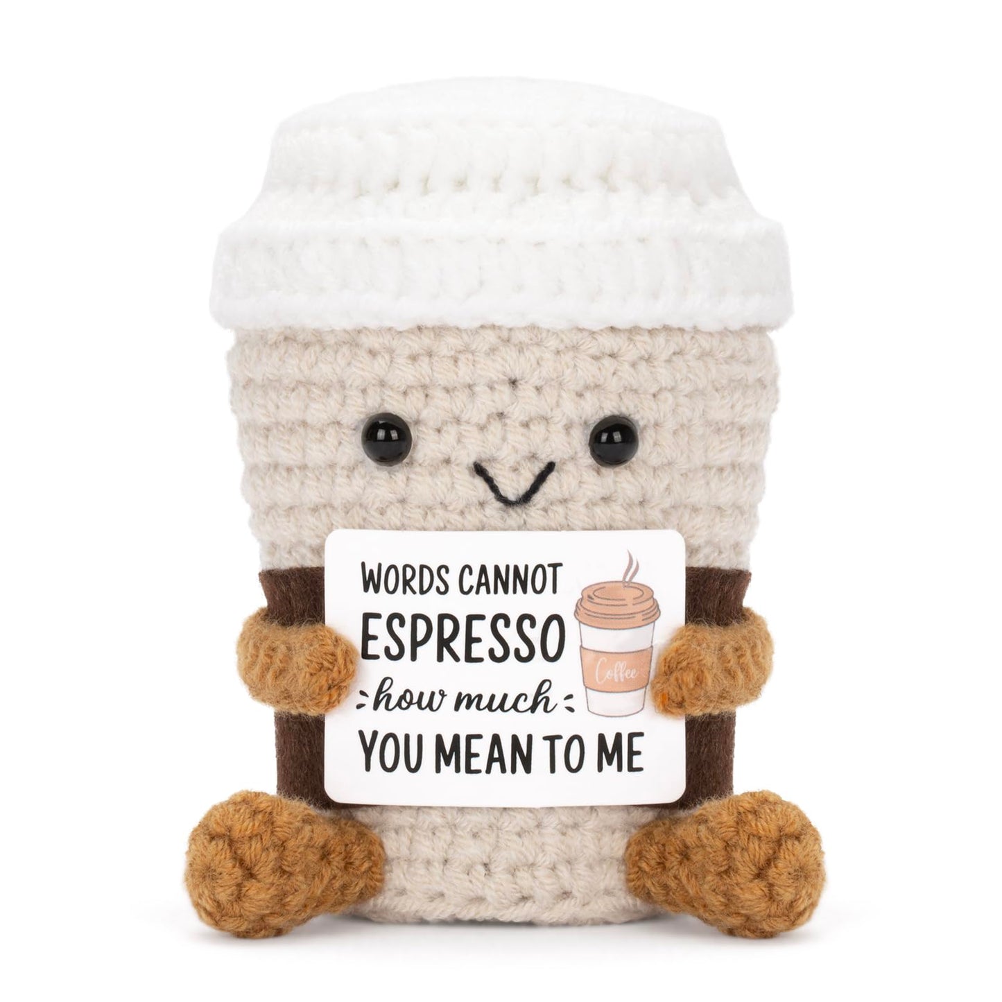 A AIFAMY Positive Coffee Crochet Doll – Cute Gift for Friends & Teachers