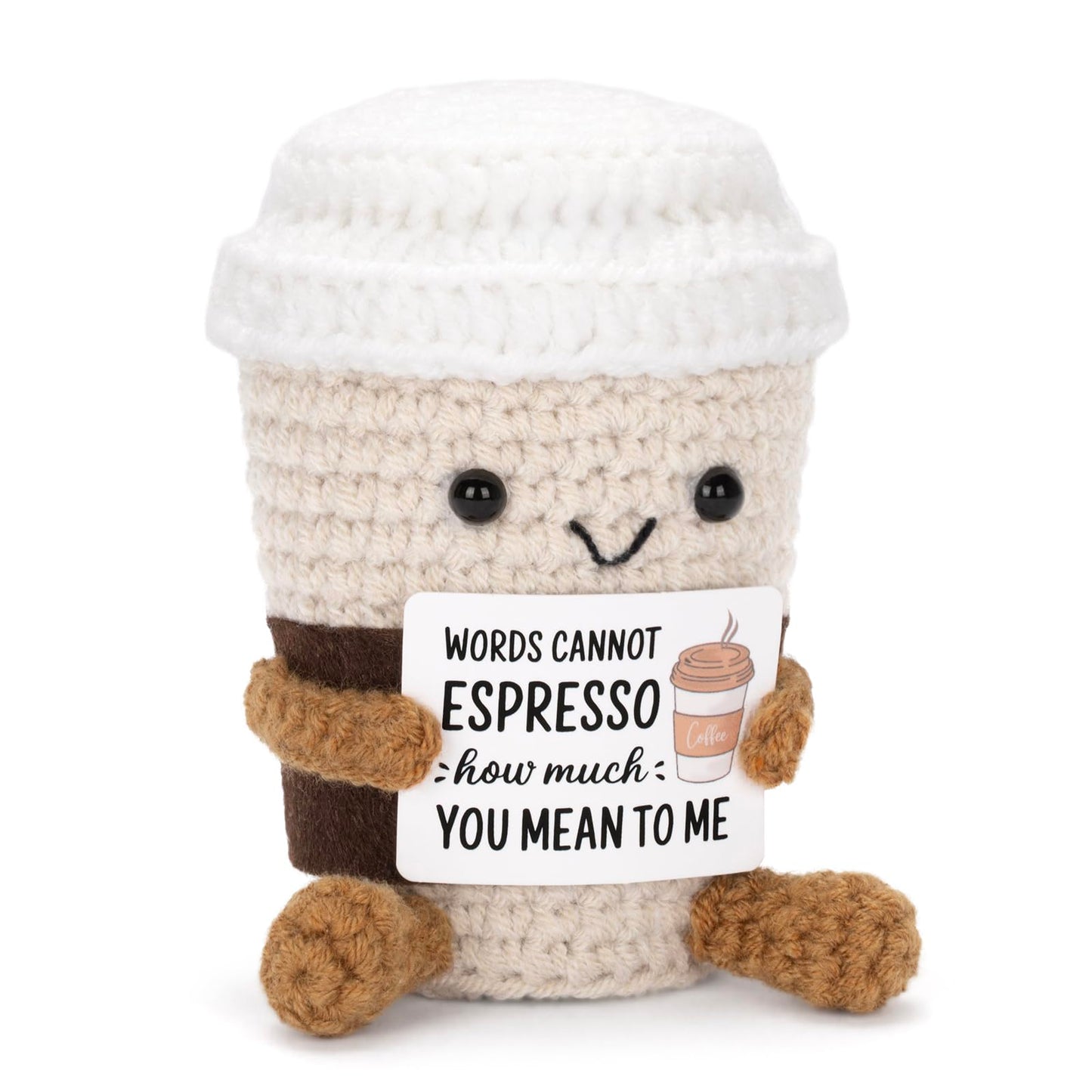 A AIFAMY Positive Coffee Crochet Doll – Cute Gift for Friends & Teachers