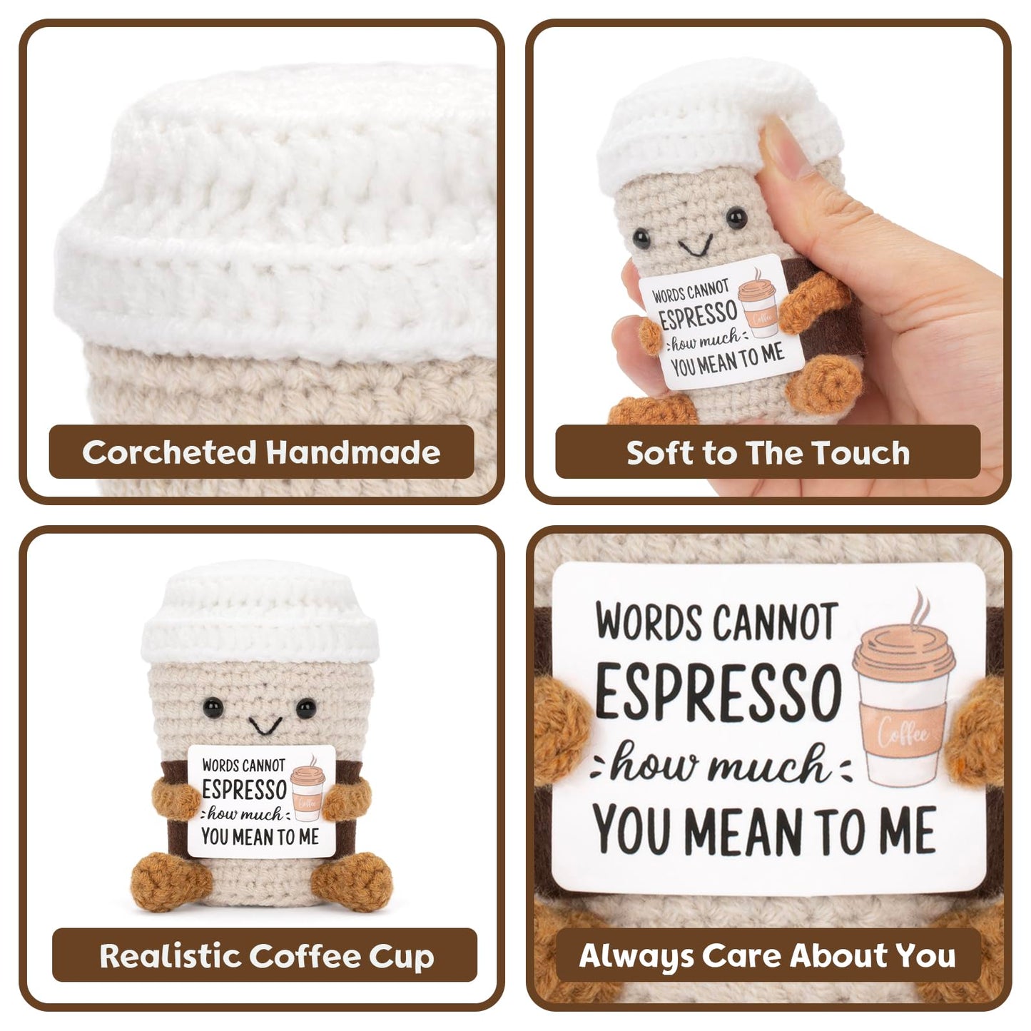 A AIFAMY Positive Coffee Crochet Doll – Cute Gift for Friends & Teachers