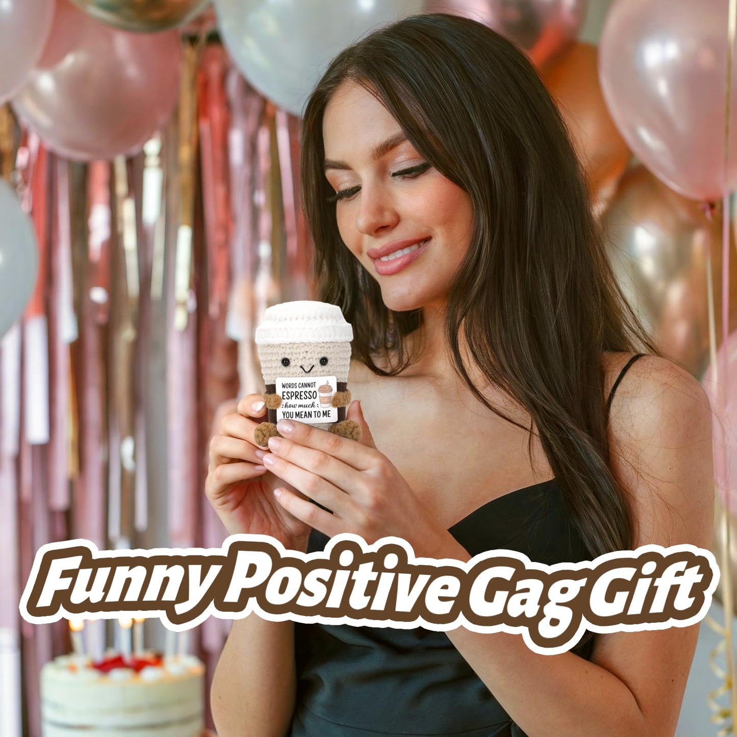 A AIFAMY Positive Coffee Crochet Doll – Cute Gift for Friends & Teachers