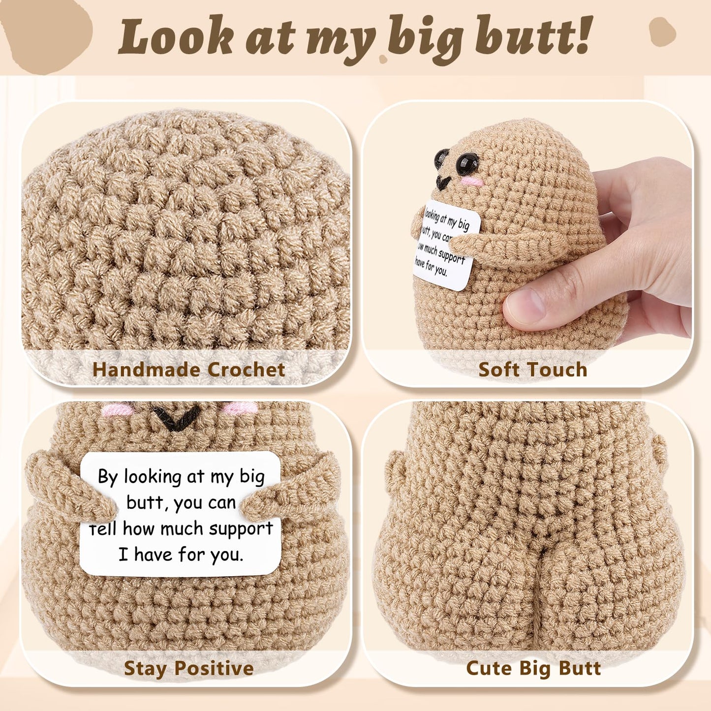 A AIFAMY Big Butt Potato – Funny Crochet Potato with Positivity Card | Gag Gifts