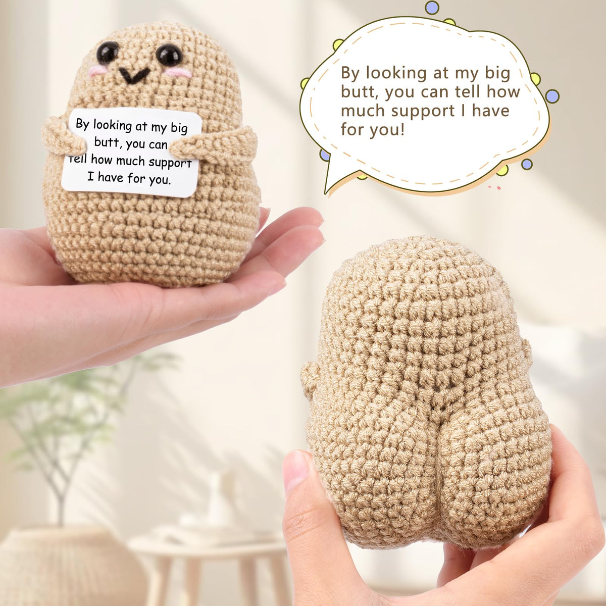 A AIFAMY Big Butt Potato – Funny Crochet Potato with Positivity Card | Gag Gifts
