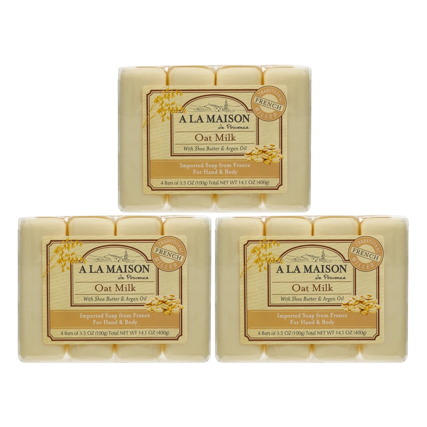 A LA MAISON Oat Milk Bar Soap – Triple French Milled Natural Hand Soap, 12 Bars (3.5 oz each)