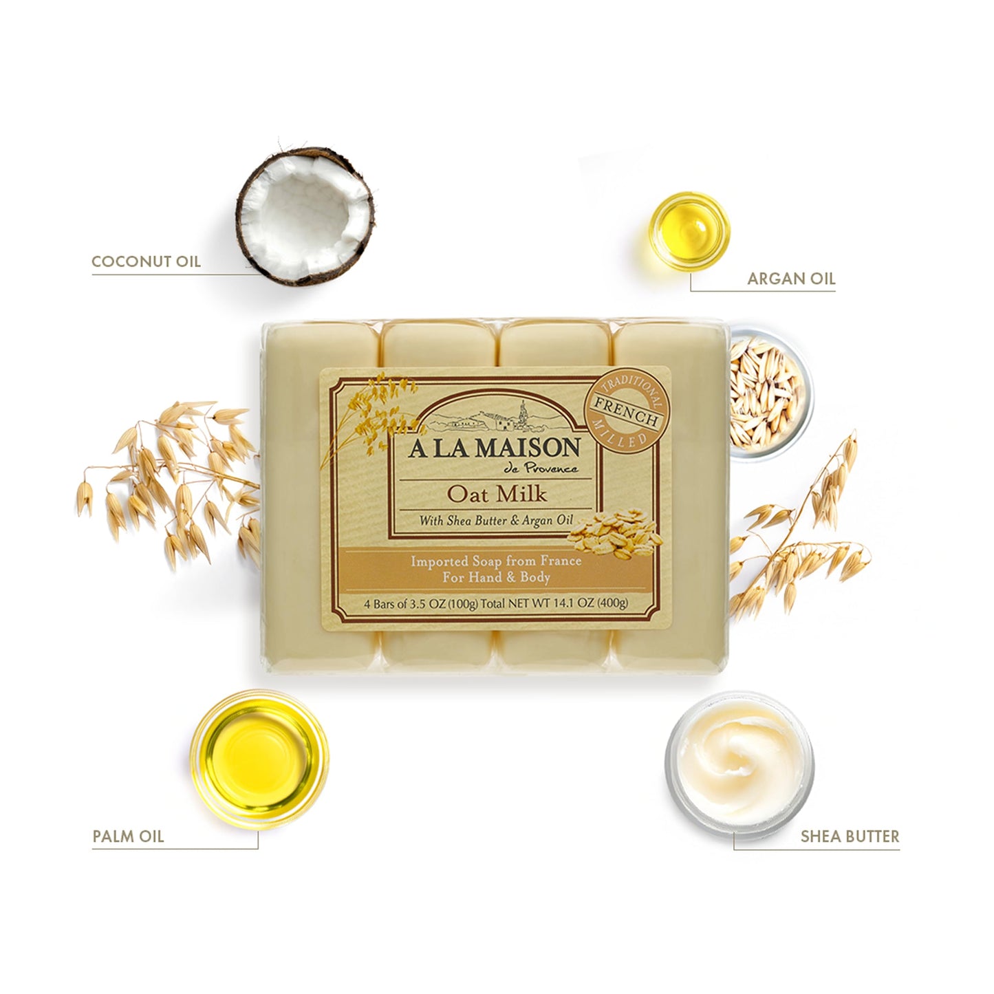 A LA MAISON Oat Milk Bar Soap – Triple French Milled Natural Hand Soap, 12 Bars (3.5 oz each)