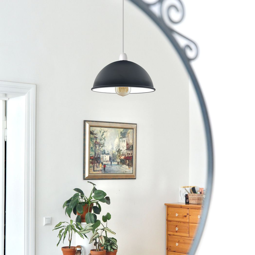 Vintage Black Inner White Industrial Easy Fit Dome Shaped Lamp Shade, Pendant, Wall Light Metal E27 Light Fitting 60W