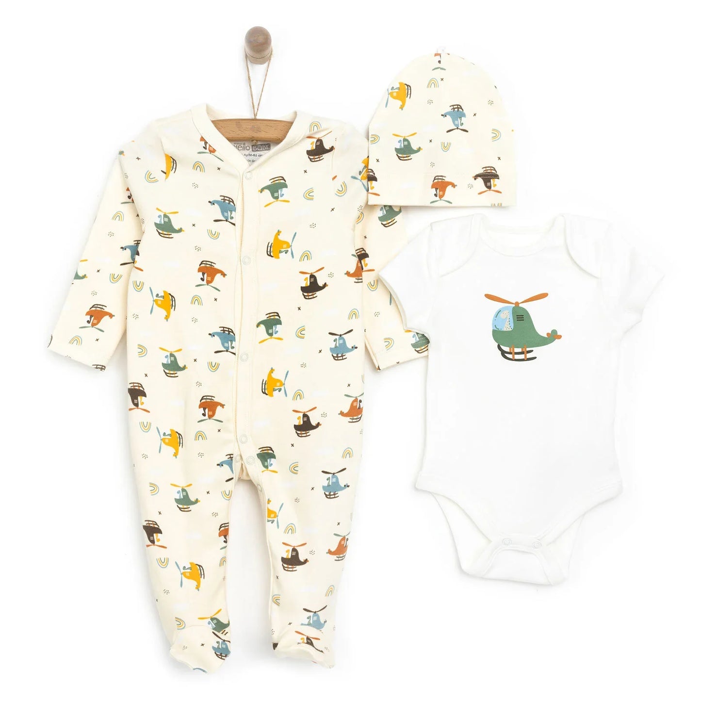 HelloBaby Baby Boy Jumpsuit-Body-Hat - Beige