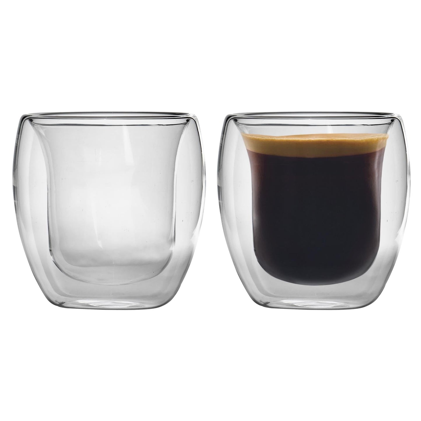220ml Double Walled Glass Mugs - Clear - Pack of 4