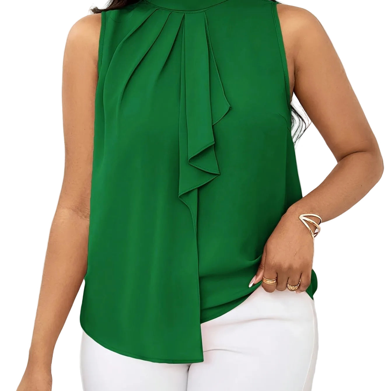 Women's High Neck Sleeveless Top – Solid Color with Lace-Up Detail