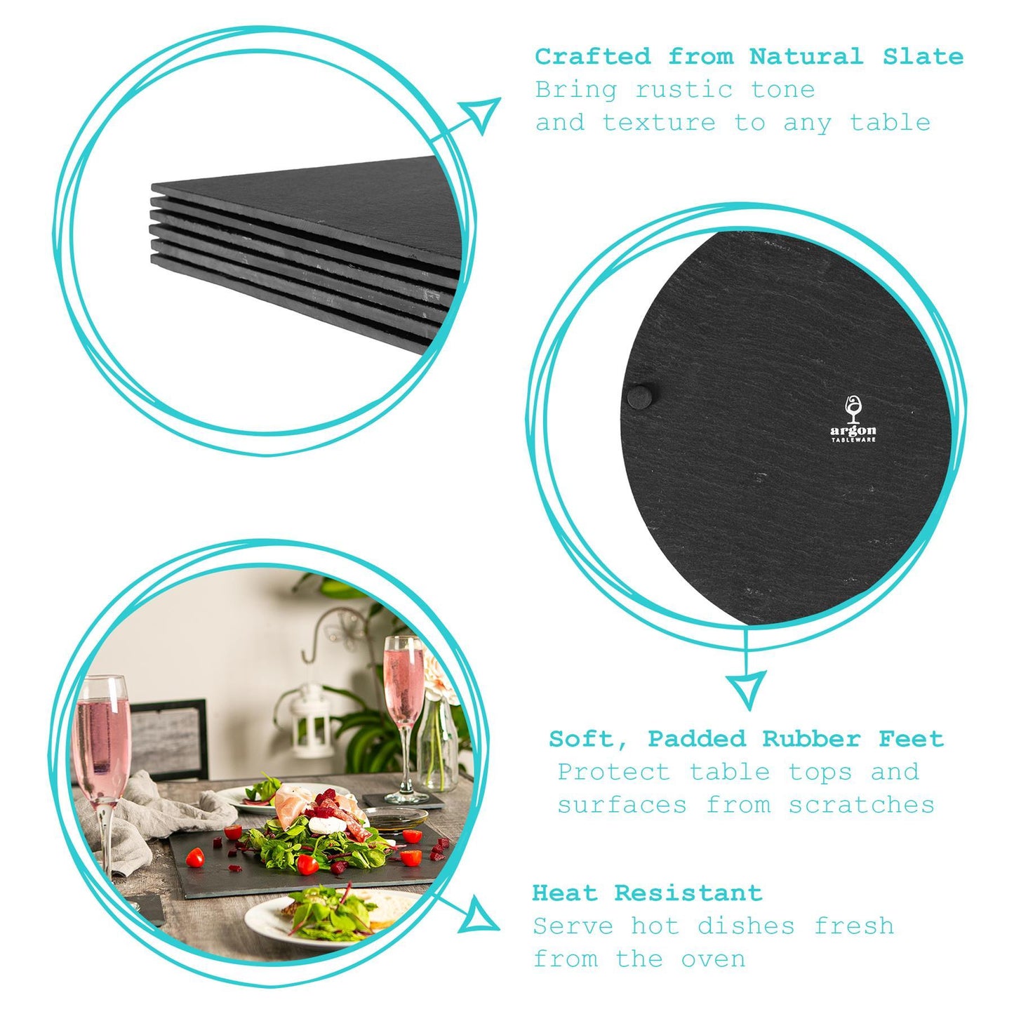 30cm Black Round Linea Slate Placemats - Pack of Six