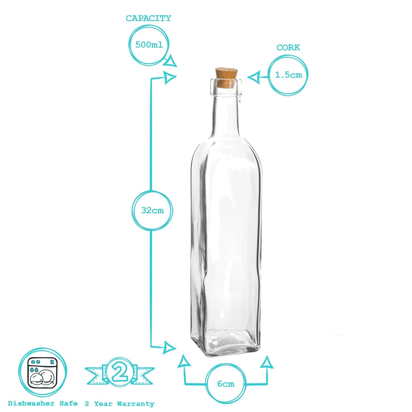 500ml Glass Olive Oil Pourer Bottle with Cork Lid