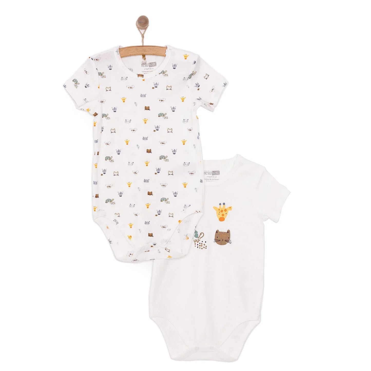 HelloBaby Unisex Baby Short Sleeve Bodysuit 2 pcs - Ecru