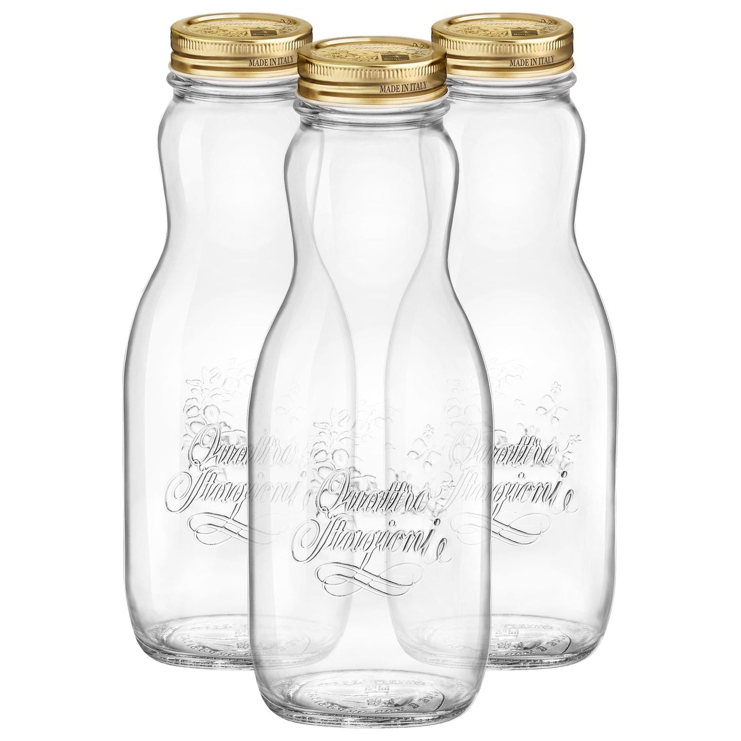 1L Quattro Stagioni Glass Juice Bottles with Screw Top Lid - Pack of 3