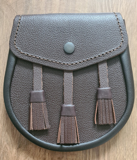 Brown & black scottish men kilt sporran leather with 3 tassels